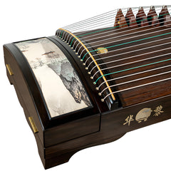 Huali Guzheng 804QF “Majestic Peaks” – Hand-Painted Ebony Chinese Zither with Grade-1 Paulownia Soundboard