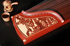 Dunhuang Guzheng 694M-HH "Fishing Boat Song at Dusk (Lotus)" – 163cm Zither with Floral Inlay, Premium Ancient Rosewood