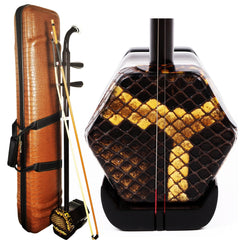 Professional Black Sandalwood Erhu - 2-String Chinese Violin Fiddle with Bow, 10-Grid Drum Skin, Learning DVD, Rosin, Cleaning Cloth, Bridge