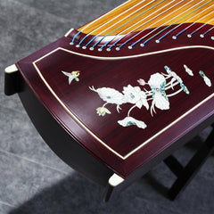 Professional Rosewood (ZITAN) Guzheng (163cm) - Handcrafted with Deep-Sea Shell Inlay, Suitable for All Skill Levels, Includes Professional Tuner
