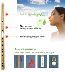 Professional Flute C key Dizi for Beginners Traditional Chinese Green Sandalwood Instrument with Free Membrane & Glue Set