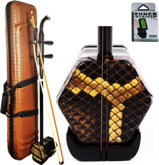 Professional Black Sandalwood Erhu - 2-String Chinese Violin Fiddle with Bow, 10-Grid Python Skin, Learning DVD, Rosin, Cleaning Cloth, Bridge