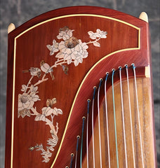 Dunhuang Guzheng 694L "Colorful Auspiciousness (Peony)" – 163cm Zither with Inlaid Shell Craft, Transparent and Bright Tone