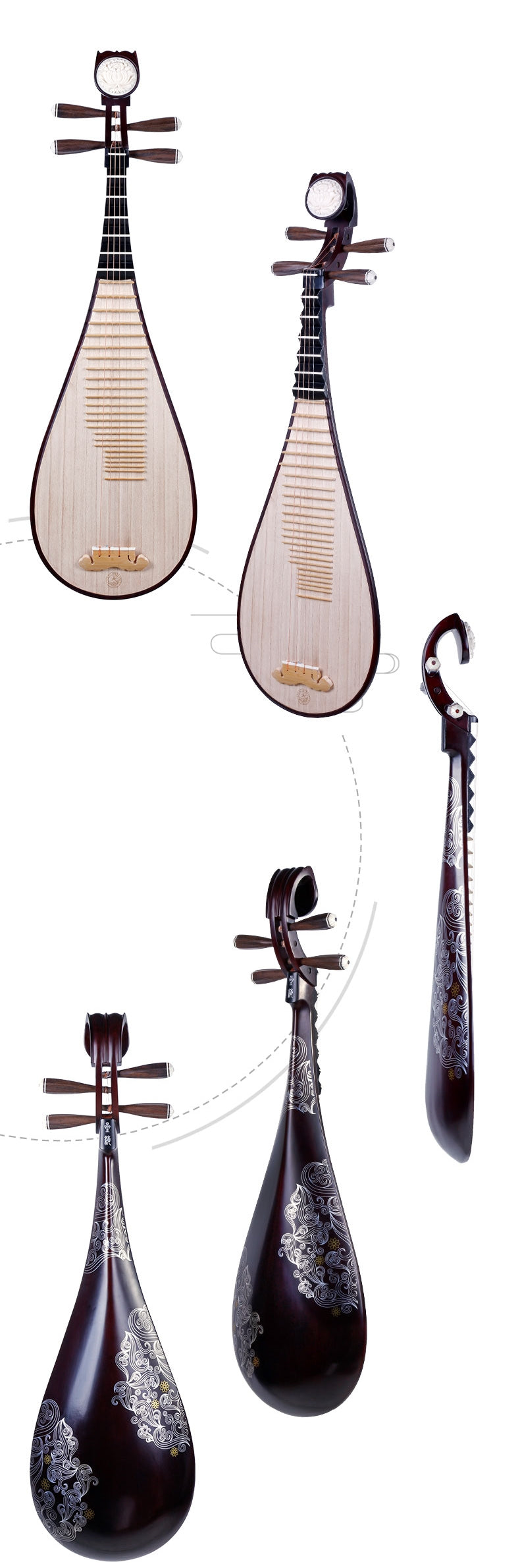 Pipa 8972XY – African Rosewood with "Prosperity Floral" Inlays