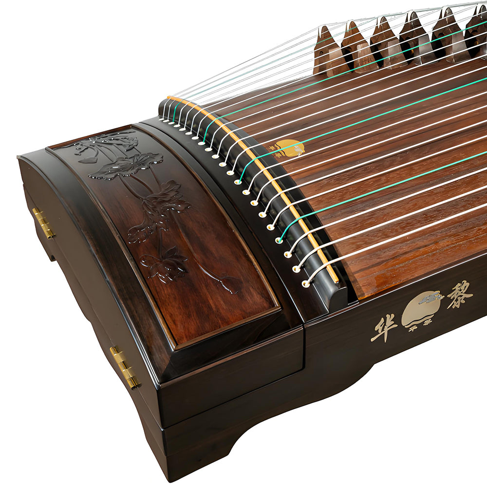 Huali Guzheng 806MH “Step-by-Step Lotus Bloom” – Hand-Carved Ebony Chinese Zither with Grade-1 Paulownia Soundboard