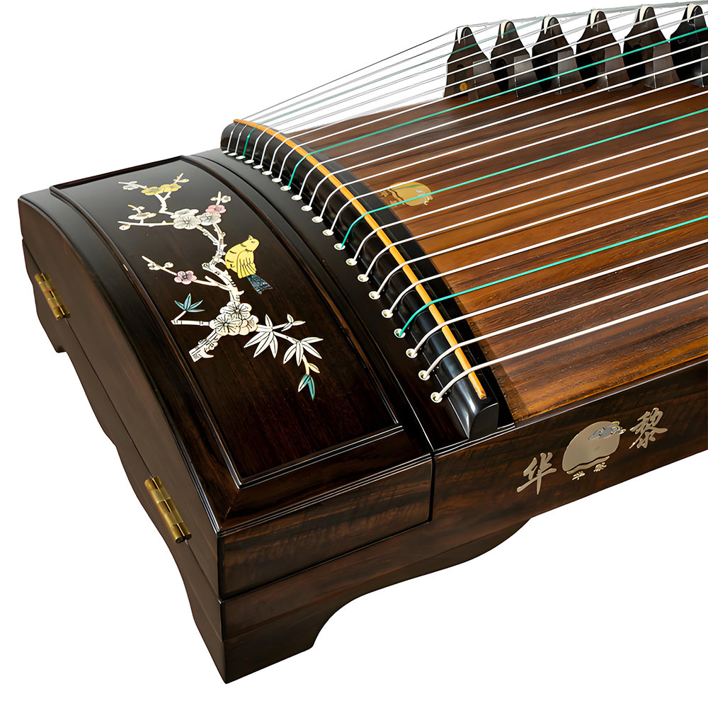 Huali Guzheng 803BN “Birdsong and Blossoms” — Ebony Frame, Mother-of-Pearl Inlay, Professional Grade