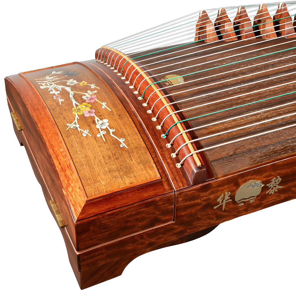 Huali Guzheng 703BN “Birdsong and Blossoms” — Rosewood Frame, Mother-of-Pearl Inlay, Professional Grade