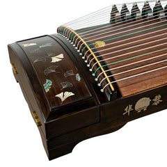 Huali Guzheng 803CX “Falling Ginkgo Branches” — Ebony Frame, Silver Filigree & Mother-of-Pearl Inlay, Professional Grade