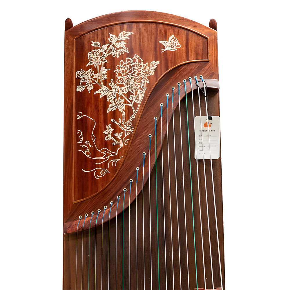 Huali Guzheng 705GD “Whisper of Butterflies” – Rosewood Frame, Bone Powder Inlay, Grade A Paulownia Soundboard