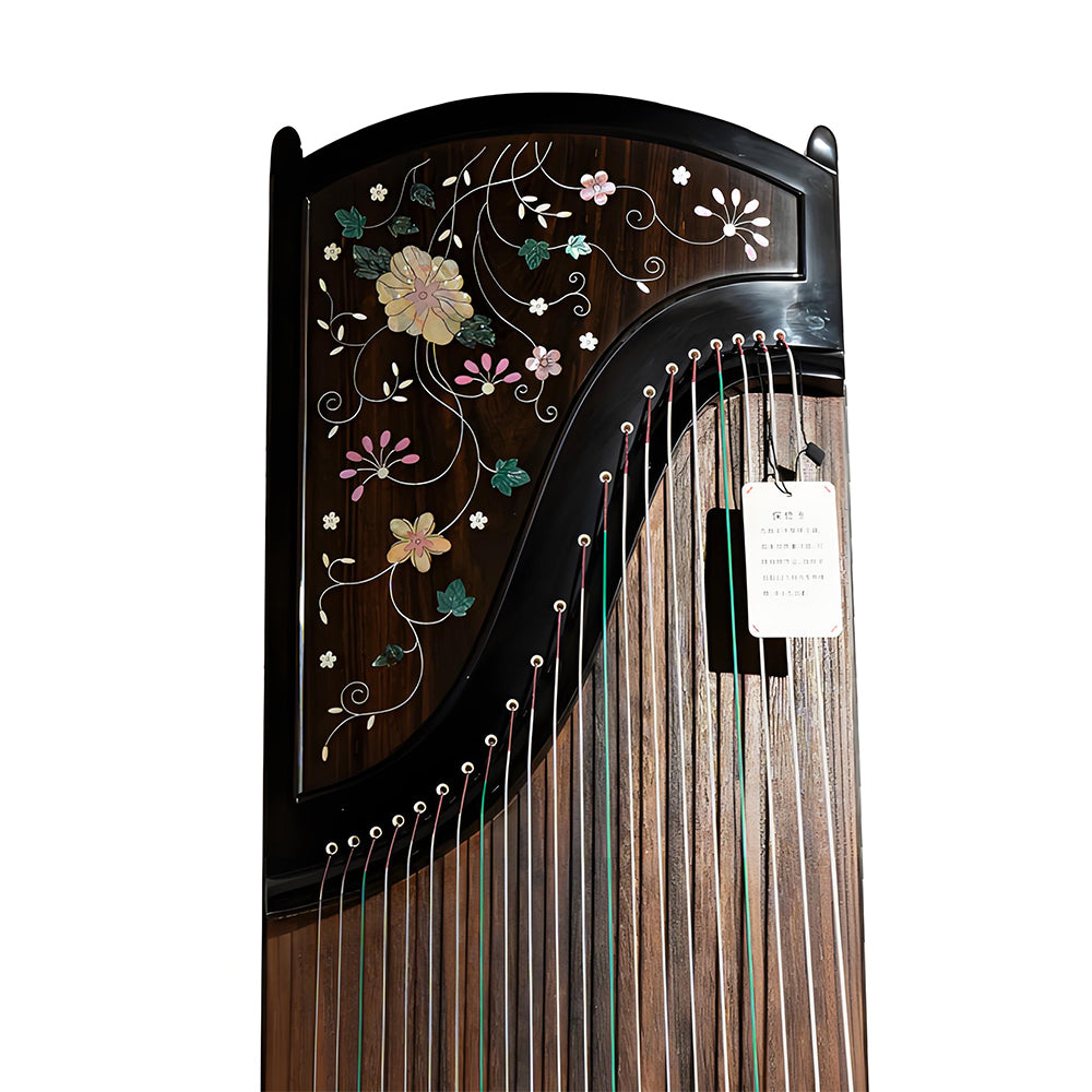 Huali Guzheng 803CF “Splendid Blossoms” — Ebony Frame, Silver Filigree & Mother-of-Pearl Inlay, Professional Grade