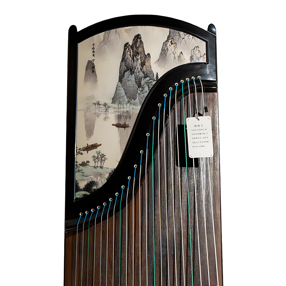 Huali Guzheng 804QF “Majestic Peaks” – Hand-Painted Ebony Chinese Zither with Grade-1 Paulownia Soundboard