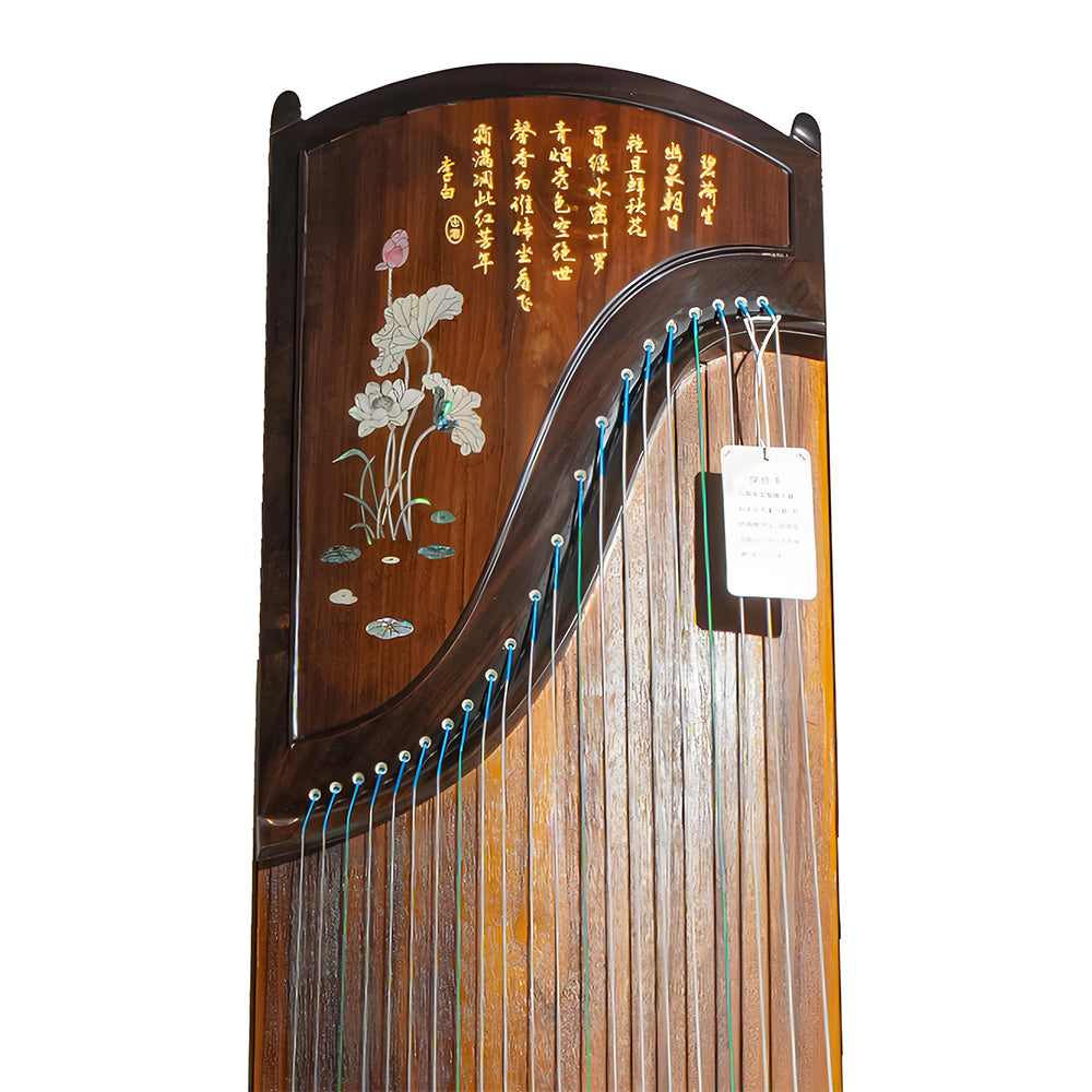 Huali Guzheng 801GH “Pure Elegance” – Bone-Carved & Mother-of-Pearl Ebony Chinese Zither with Grade-1 Paulownia Soundboard