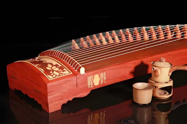 Dunhuang Guzheng 694M-HH "Fishing Boat Song at Dusk (Lotus)" – 163cm Zither with Floral Inlay, Premium Ancient Rosewood