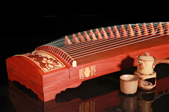 Dunhuang Guzheng 694M-HH "Fishing Boat Song at Dusk (Lotus)" – 163cm Zither with Floral Inlay, Premium Ancient Rosewood