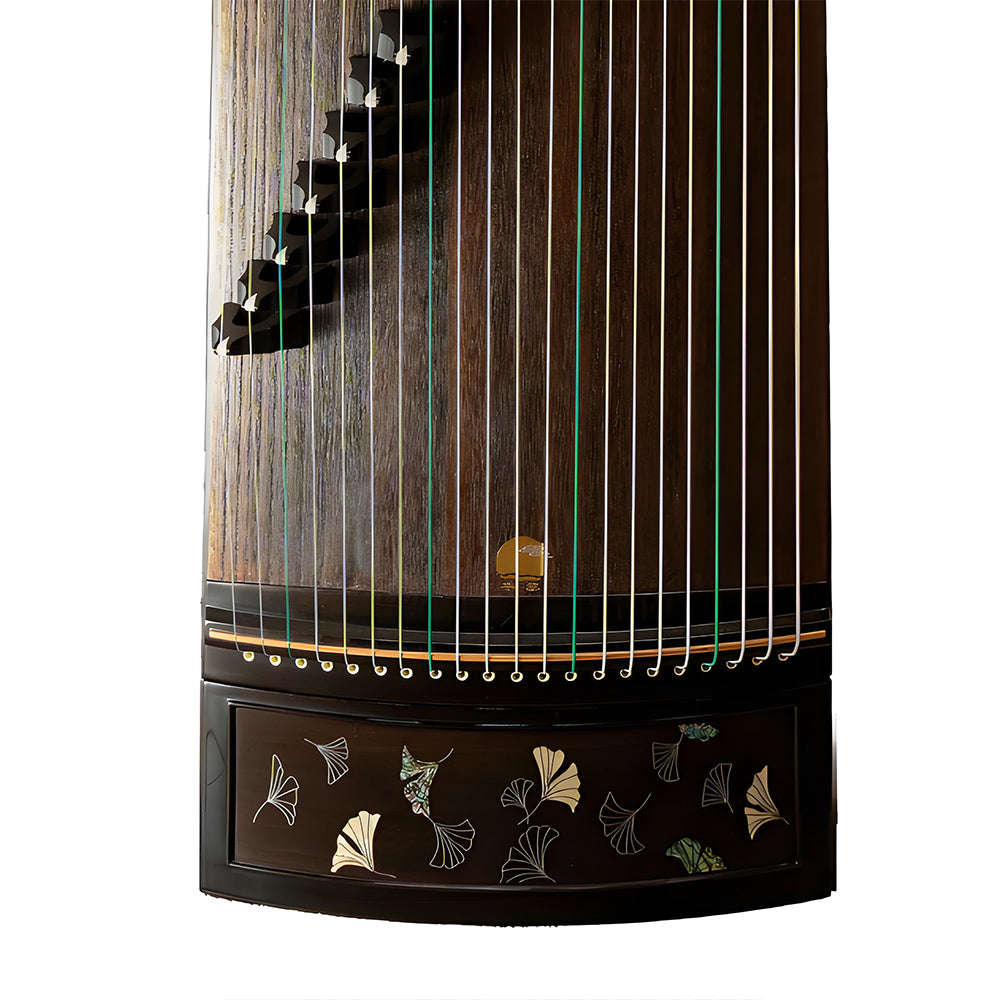 Huali Guzheng 803CX “Falling Ginkgo Branches” — Ebony Frame, Silver Filigree & Mother-of-Pearl Inlay, Professional Grade