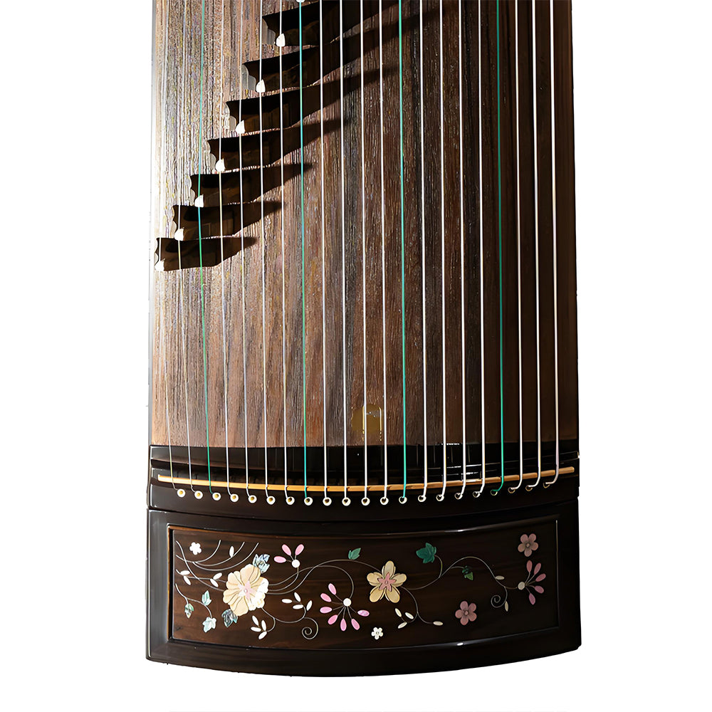 Huali Guzheng 803CF “Splendid Blossoms” — Ebony Frame, Silver Filigree & Mother-of-Pearl Inlay, Professional Grade