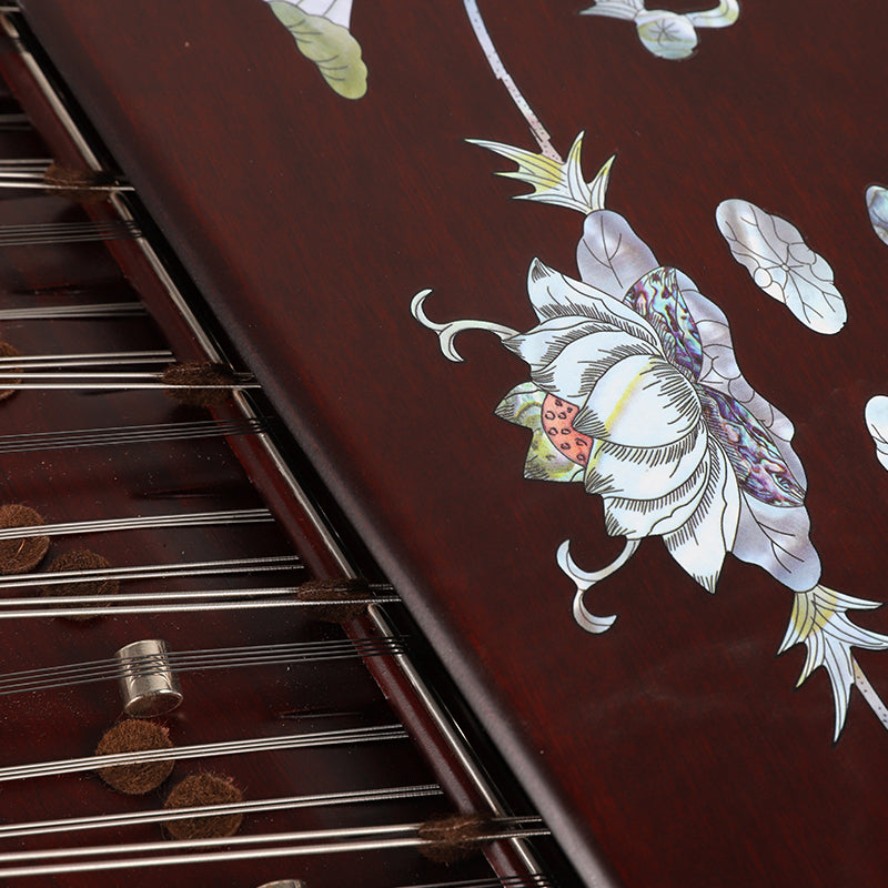 YueHai 621T-2-A Professional Yangqin – "Moonlit Lotus Pond" Design, Rosewood Finish, Model 402