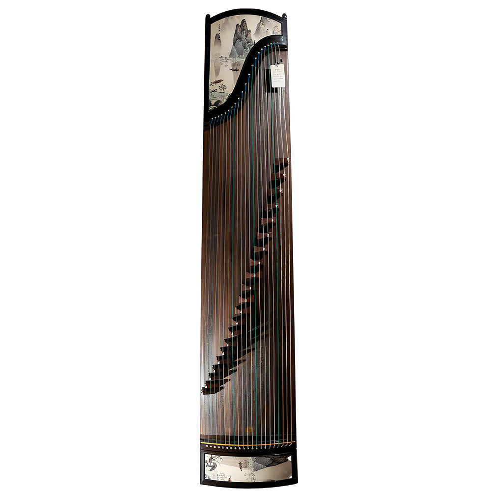 Huali Guzheng 804QF “Majestic Peaks” – Hand-Painted Ebony Chinese Zither with Grade-1 Paulownia Soundboard