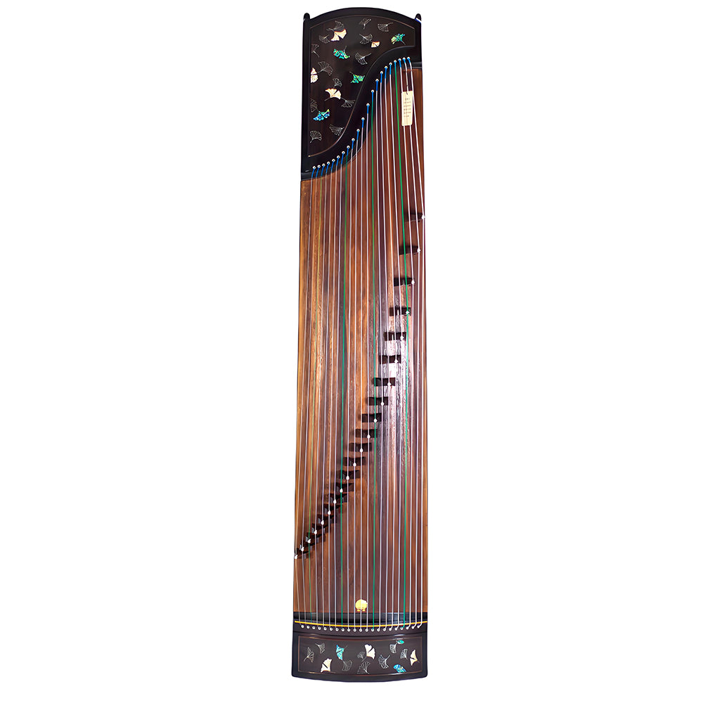Huali Guzheng 803CX “Falling Ginkgo Branches” — Ebony Frame, Silver Filigree & Mother-of-Pearl Inlay, Professional Grade