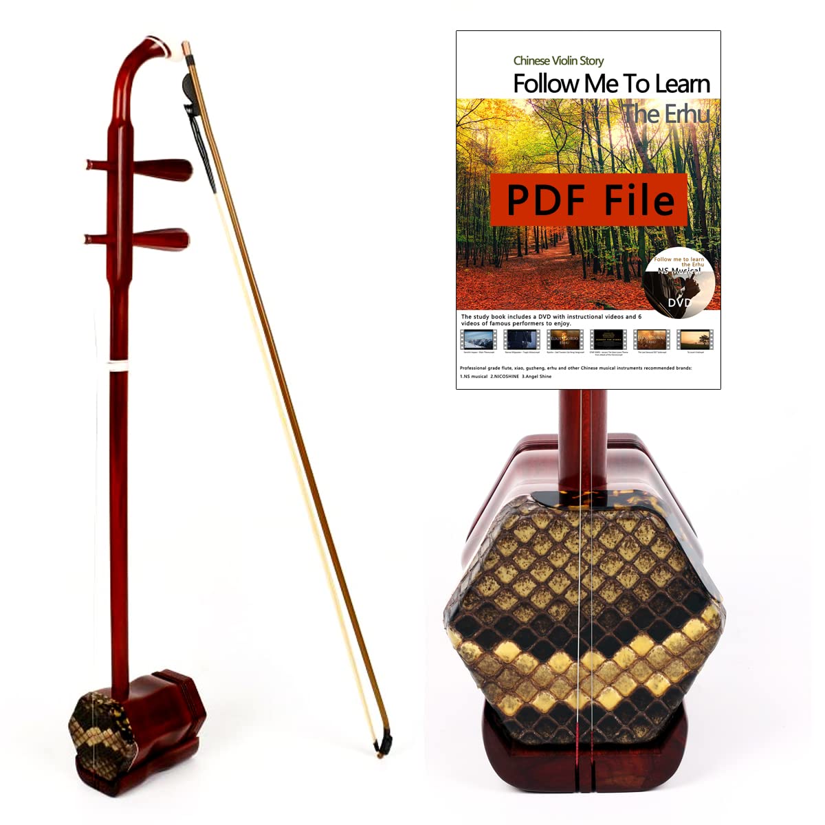 Professional Chinese Top-grade Rosewood Erhu(zitan)  2 Stringed Chinese Violin Fiddle Instrument for Advanced Player with Learn DVD, Rosin