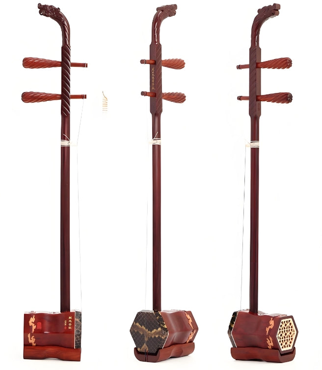 HuQiu "Twin Dragons in Harmony" Indian Small-Leaf Rosewood Erhu 5168-H – Professional Performance Erhu