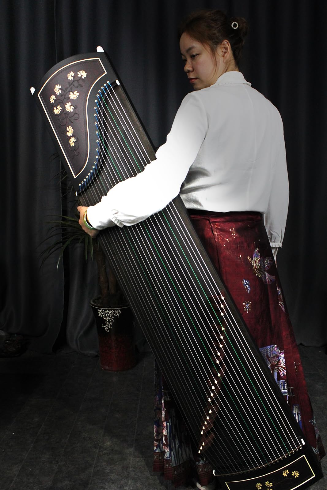 Professional ZITAN Guzheng (163cm) - Handcrafted with Yellow Sandalwood Inlay Carvings, Suitable for All Skill Levels