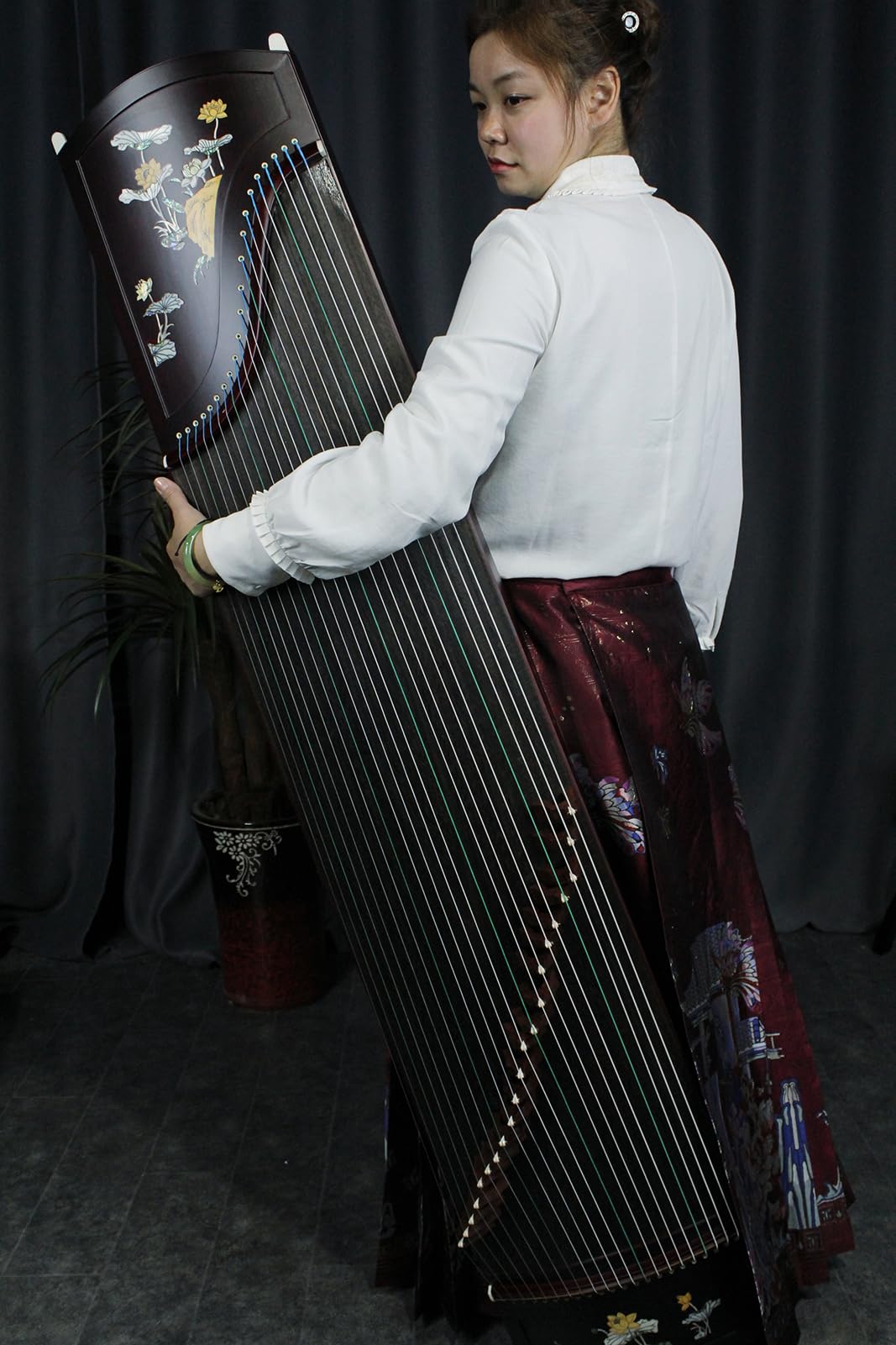 Professional Rosewood(ZITAN) Guzheng (163cm) - Handcrafted with Deep-Sea Shell Inlay, Suitable for All Skill Levels, Includes