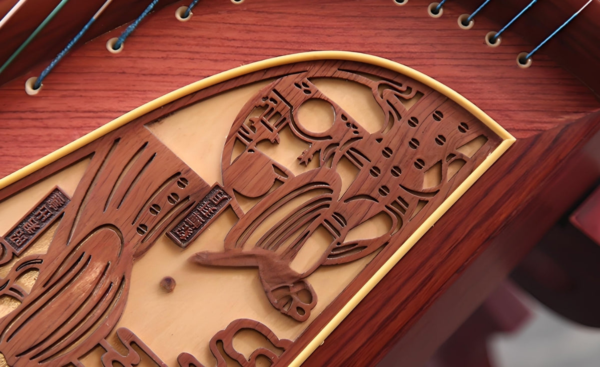 Dunhuang 694M "Fishing Boat Song at Dusk" Guzheng – 163cm Zither with Floral Inlay, Premium Ancient Rosewood