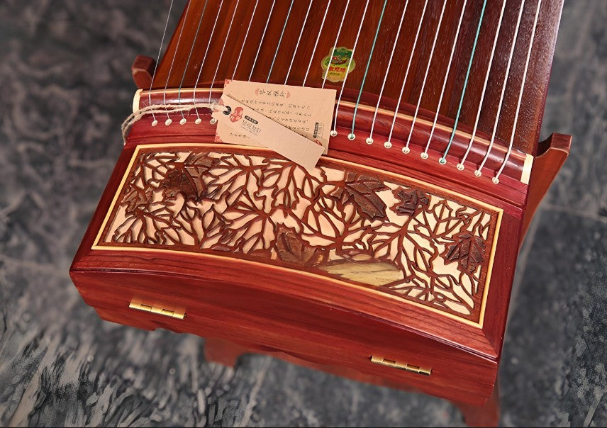 Dunhuang Guzheng 694M-HF "Fishing Boat Song at Dusk (Red Maple Glare)" – 163cm Zither with Red Maple Inlay, Premium Ancient Rosewood