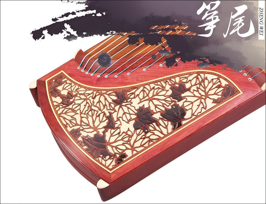 Dunhuang Guzheng 694M-HF "Fishing Boat Song at Dusk (Red Maple Glare)" – 163cm Zither with Red Maple Inlay, Premium Ancient Rosewood