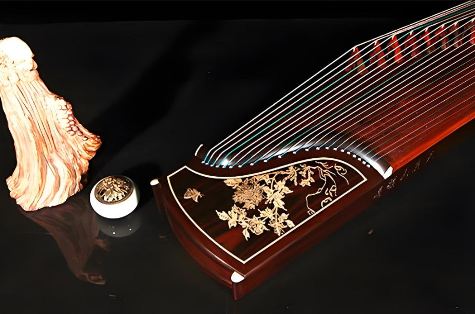 Dunhuang Guzheng 695T "Pure Essence of Innocence" (Peony) – Bone Carving, High-Quality Zither with Bright Highs, Rich Mids, and Powerful Lows