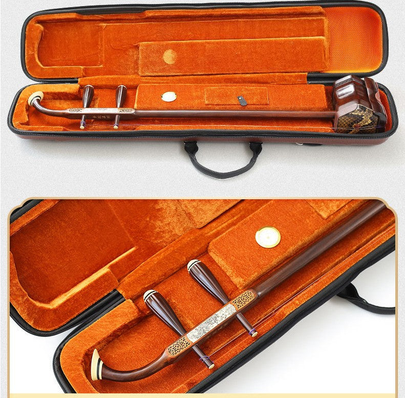 Deluxe Crocodile-Pattern Leather Erhu Case – Dual-Shoulder & Hand-Carry with Hygrometer and Storage Compartment