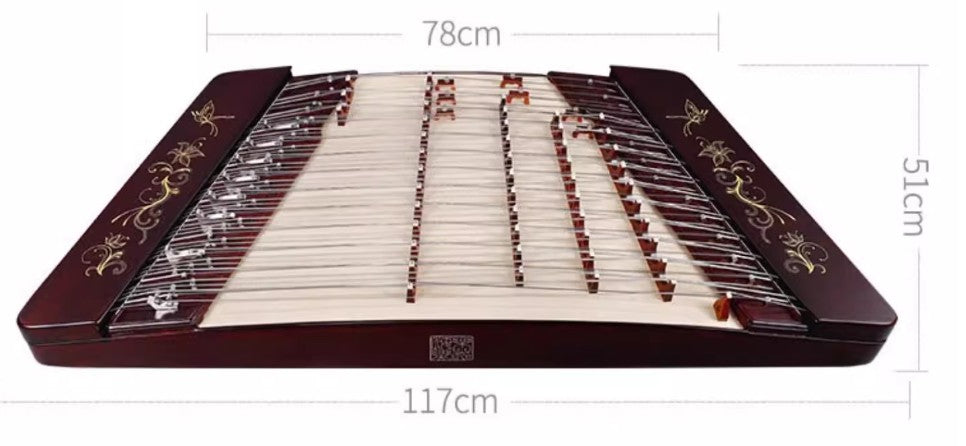 YueHai DL21T-3 Beginner Yangqin – 402 Model with “Golden Years” Motif and Decorative Relief Inlay